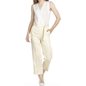 Sandro Jumpsuit Womens Size 1 Beige White Sleeveless V-Neck Tie Waist Pockets